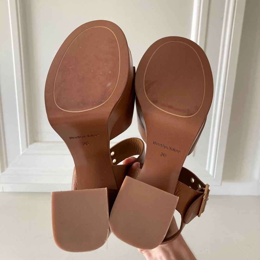 NWOT See By Chloe Anthropologie Lexi Brown Leather Rivet Heels Sz 36 - Picture 9 of 10